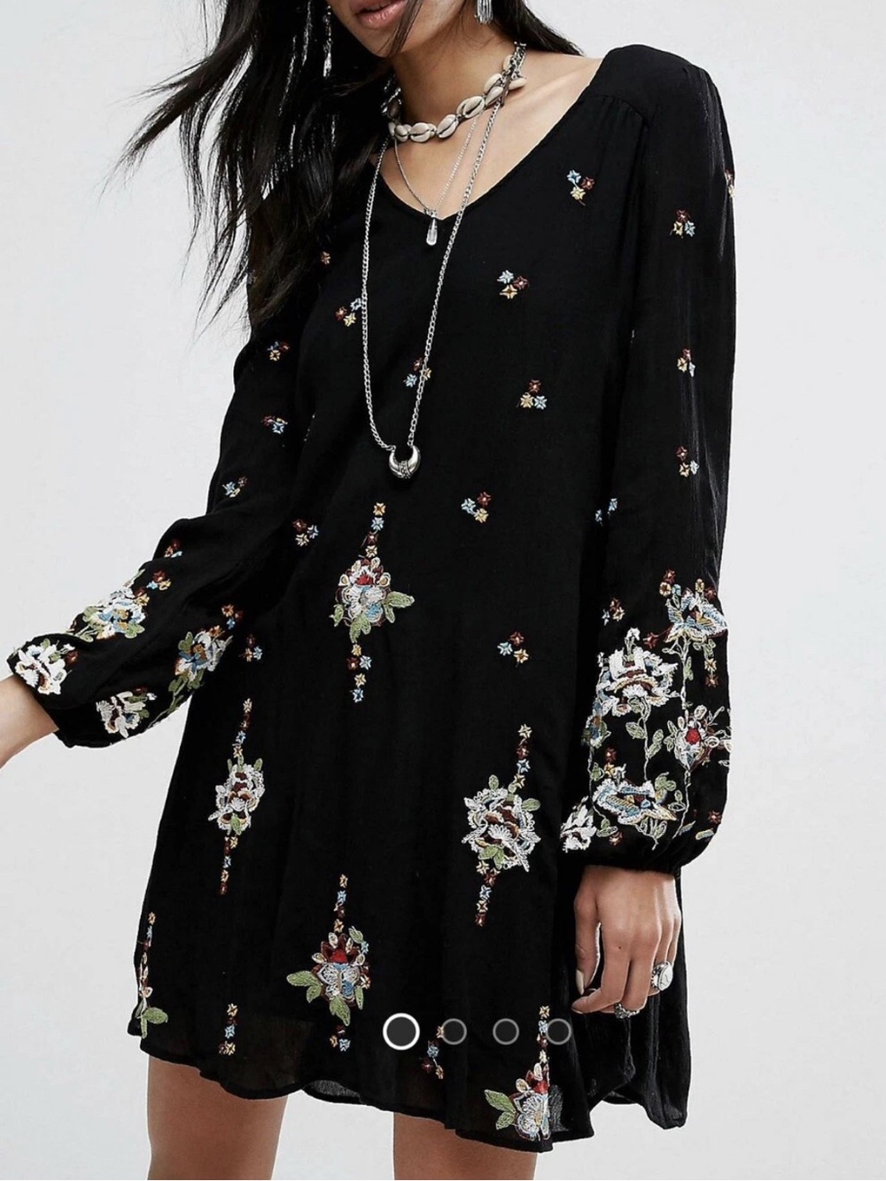 Free People Oxford Embroidered Black Shift Dress Open Back Boho small